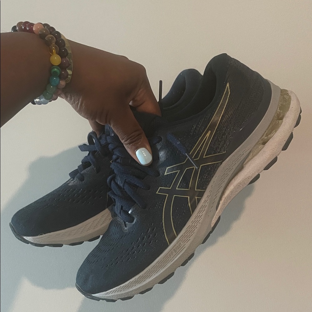 ASICS Women's Dark Blue and Gold Athletic Shoes
